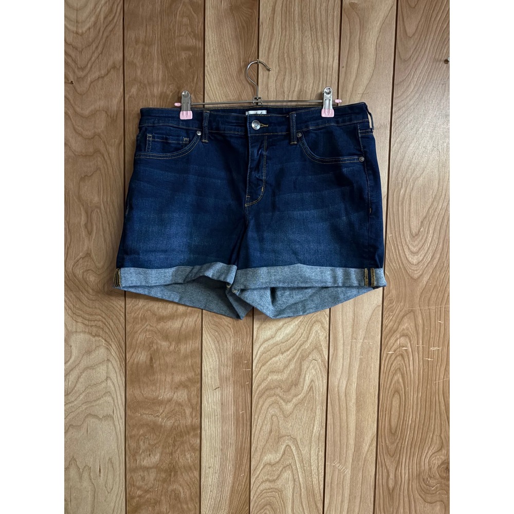 Wonderly Womens Mid-Rise Denim Shorts Dark Wash Cuffed Size 12R